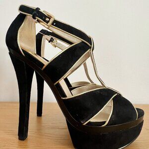 Michael Kors Gideon T-Strap Heels Black Suede (Size 7.5)